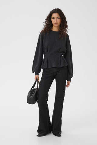 Gestuz Gzmanzi Waist Pullover in Deep Graphite Melange