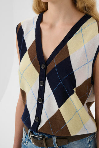 Gestuz Manzi Multi Waistcoat - Skycaptain/Brown