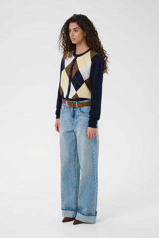 Gestuz Manzi Multi Cardigan - Skycaptain/Brown