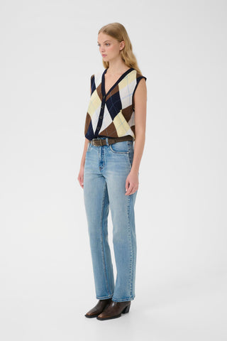 Gestuz Manzi Multi Waistcoat - Skycaptain/Brown