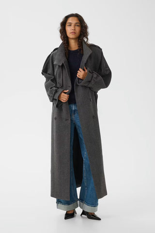 Gestuz Gzavic Long HB Coat in Herringbone Black