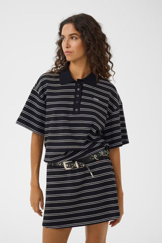 Gestuz Pilova Polo Tee - Black/White Stripe