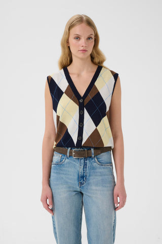 Gestuz Manzi Multi Waistcoat - Skycaptain/Brown