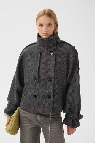 Gestuz Gzavic Short HB Jacket in Herringbone Black