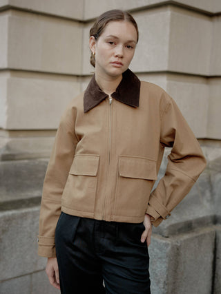 The Wolf Jacket | Women’s Barn Jacket with Corduroy Collar: BROWN / LARGE