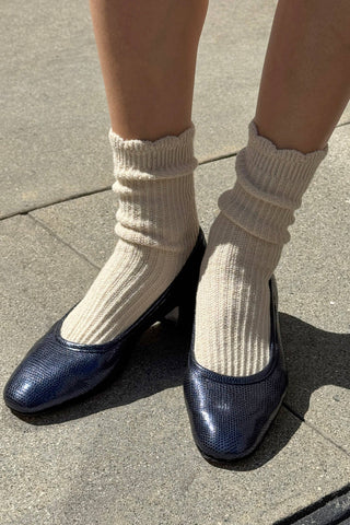 Linen Scallop Socks - (wholesale): Naturel