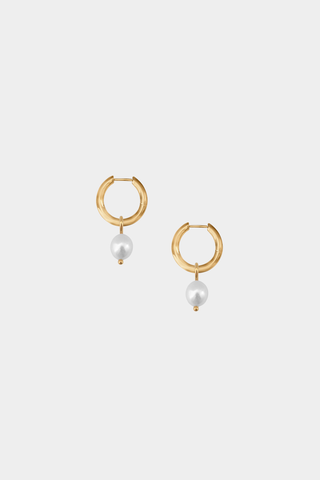 Uma Hoops + Pearl Drop Charm: Gold plated Brass