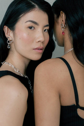 Kara Yoo Maeva Earrings + Small Drop Charm in Sterling Silver