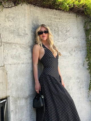 Faithfull La Cala Midi Dress - Lola Polka Dot Black Cream
