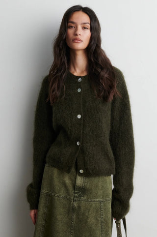 Second Female Andrea Knit Rib LS Cardigan in Black Olive