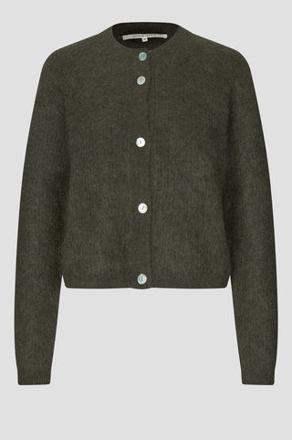 Second Female Andrea Knit Rib LS Cardigan in Black Olive