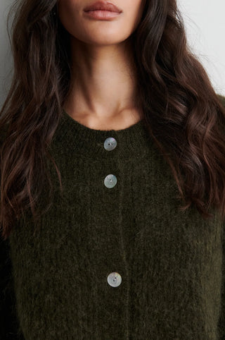 Second Female Andrea Knit Rib LS Cardigan in Black Olive
