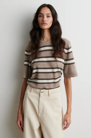 Second Female Vilna Knit SS O-Neck in Light Beige Melange