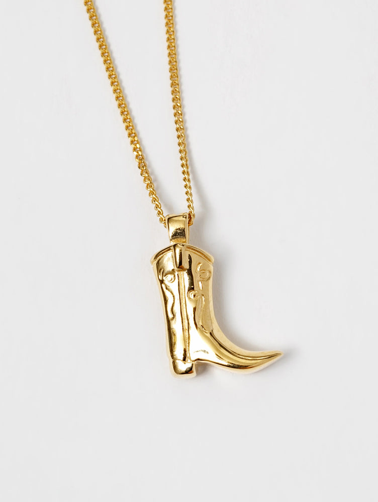 
            
                Load image into Gallery viewer, Wolf Circus Cowboy Boot Necklace in Gold
            
        