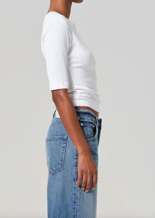 Citizens of Humanity Nali Short Sleeve Henley Top in White