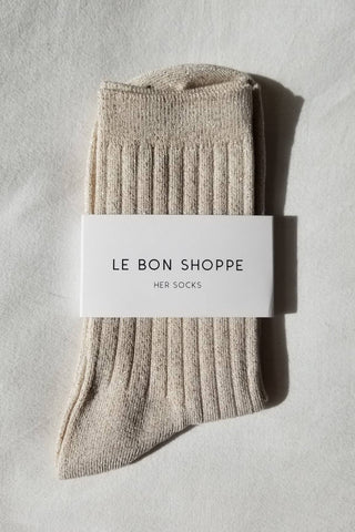 Le Bon Shoppe Her Socks - Lurex Ivory Gold