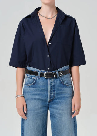 Citizens Of Humanity Frances Cropped Cape Button Up - Navy