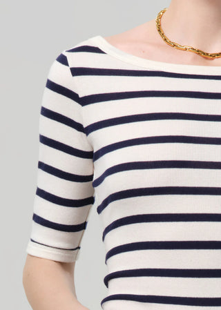 Citizens Of Humanity 3/4 Sleeve Boat Neck Slim Tee - Azure Stripe