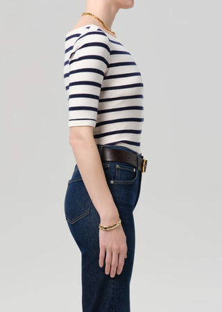 Citizens Of Humanity 3/4 Sleeve Boat Neck Slim Tee - Azure Stripe