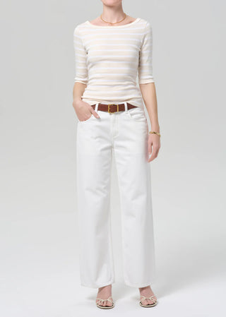 Citizens Of Humanity 3/4 Sleeve Boat Neck Slim Tee - Brulee Stripe