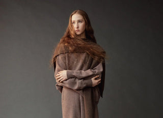 Mijeong Park Wool Blend Knit Shawl in Light Brown