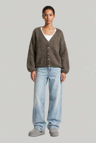 American Dreams Cornelia LS Cardigan in Dark Taupe
