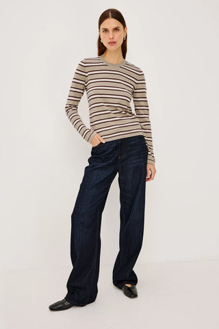 Rails Davie Cotton Cashmere LS Tee in Heather Oat Stripe