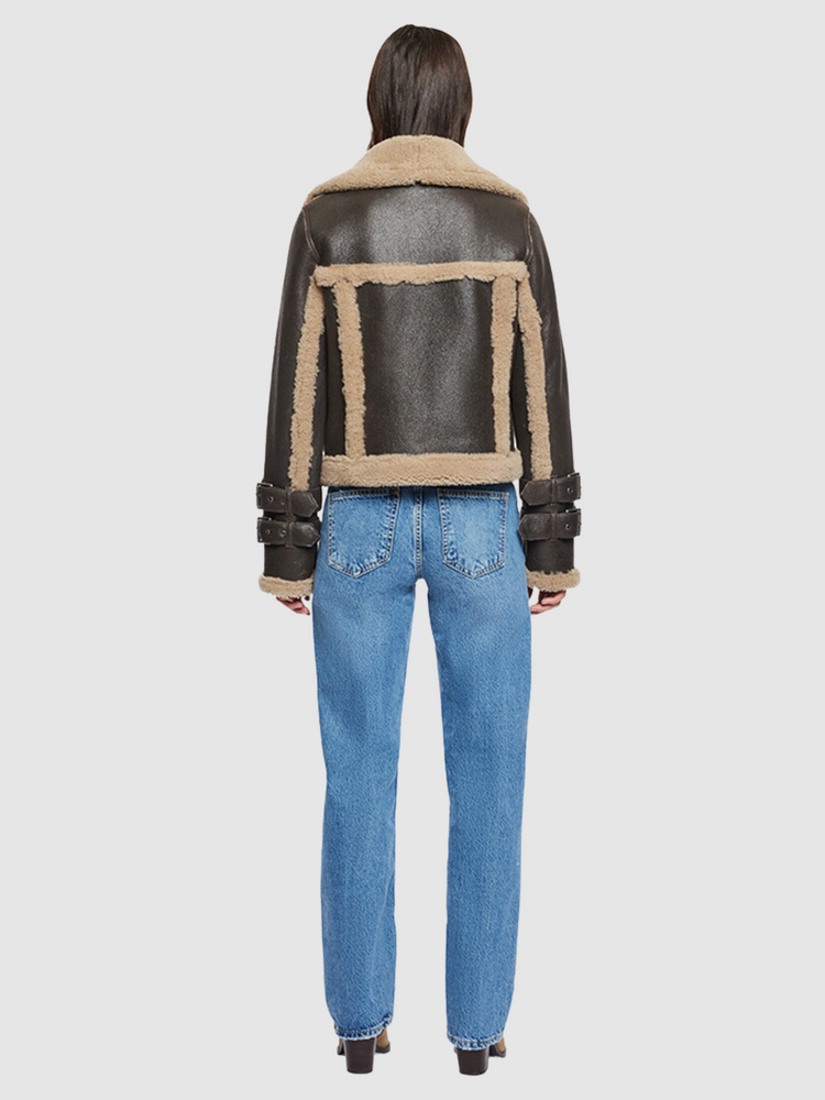 
            
                Load image into Gallery viewer, Hiso Shearling Jacket in Brown Crack Nappa
            
        