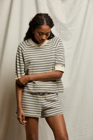PerfectWhiteTee Effie French Terry Sweatshirt - Navy Stripe