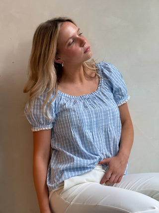 Faithfull Lonny Top - Paloma Check Light Blue White
