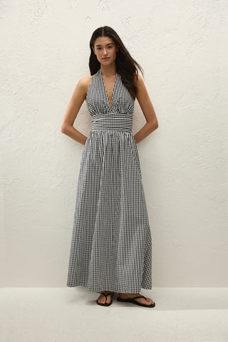 Faithfull Lido Maxi Dress - Black Textured Gingham
