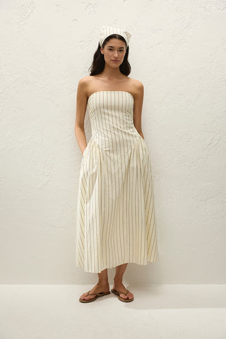 Faithfull Benetta Midi Dress - Fiori Stripe Lemon