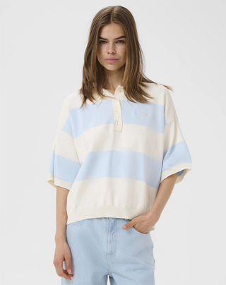 Gestuz Maia SS Polo Pullover - Blue Finch Striped
