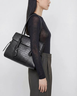 Flattered Lydia Tote Bag in Black Croco