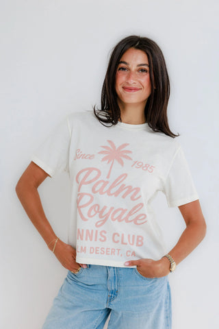 Sunny Somewhere Palm Royale Tennis Everyday Tee - Off White