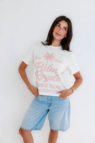 Sunny Somewhere Palm Royale Tennis Everyday Tee - Off White