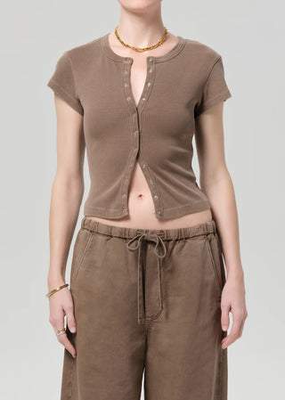 Citizens Of Humanity Tabi Short Sleeve Cardigan - Cocoa