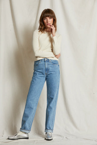 PerfectWhiteTee Foxx Ribbed Long Sleeve Tee in Sugar