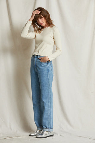 PerfectWhiteTee Foxx Ribbed Long Sleeve Tee in Sugar