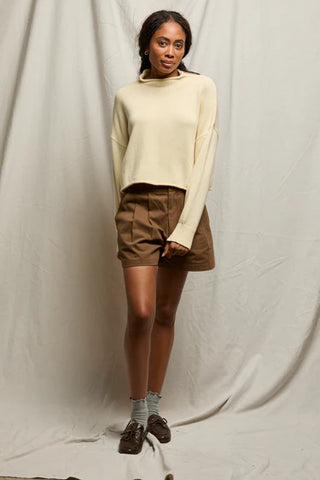 PerfectWhiteTee Kiki Cropped Mockneck Sweater - Custard