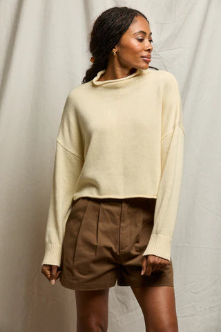 PerfectWhiteTee Kiki Cropped Mockneck Sweater - Custard
