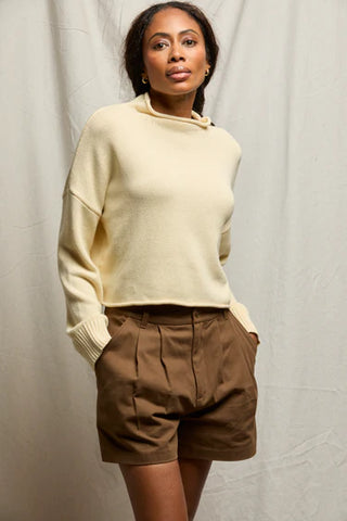 PerfectWhiteTee Kiki Cropped Mockneck Sweater - Custard