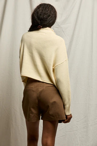 PerfectWhiteTee Kiki Cropped Mockneck Sweater - Custard