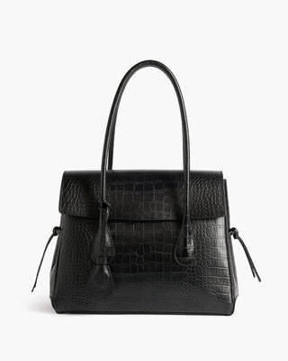 Flattered Lydia Tote Bag in Black Croco