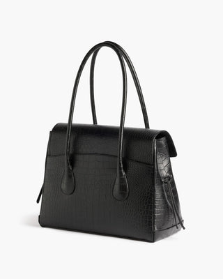 Flattered Lydia Tote Bag in Black Croco