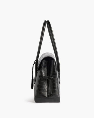 Flattered Lydia Tote Bag in Black Croco