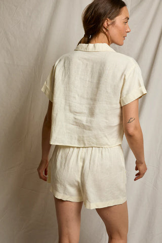 PerfectWhiteTee Tabitha Linen Cropped Polo Tee - Custard