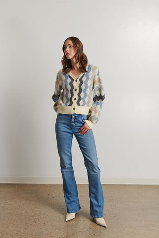 Line The Label Darcie Cardigan in Asphalt Waves