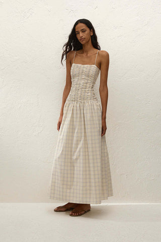 Faithfull Mira Maxi Dress - Flor Check - Antique White