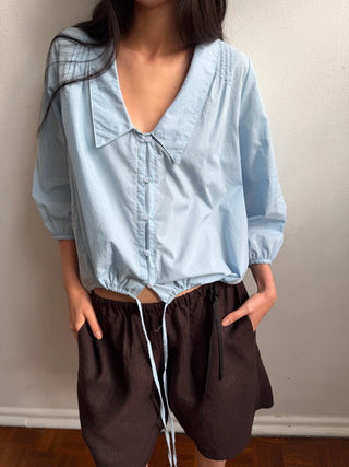 Deiji Studios Shoulder Tucks Top - Baby Blue